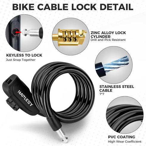 Premium Bike Lock with 2pcs Keys, Professional Bike Cable Lock of 4 Feet, Heavy Duty Bicycle Lock Cable for Strong Anti-Theft, come with 1PCS Moun...